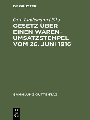 cover image of Gesetz über einen Warenumsatzstempel vom 26. Juni 1916